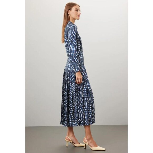 TORY BURCH Women's Pleated Silk Dress Size 6 In Navy Multi - Picture 3 of 11